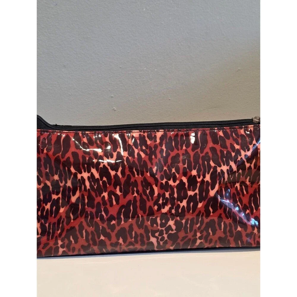 Betsey Johnson Black Vinyl Cosmetic Bag Pinup Leopard Print Glam Coquette Punk
